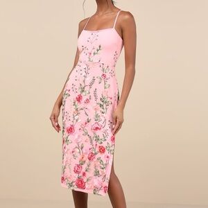 Lulus “Blooming For Love” Pink Floral Embroidered Midi Dress NWT Size XXL